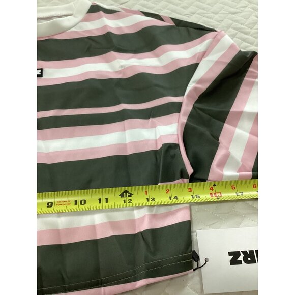 Aiirz Striped Cropped Womens T-Shirt Size M Green & Pink  Relax Fit Short Sleeve - Picture 7 of 10